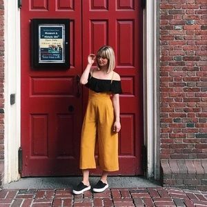 Off shoulder ruffle black bodysuit